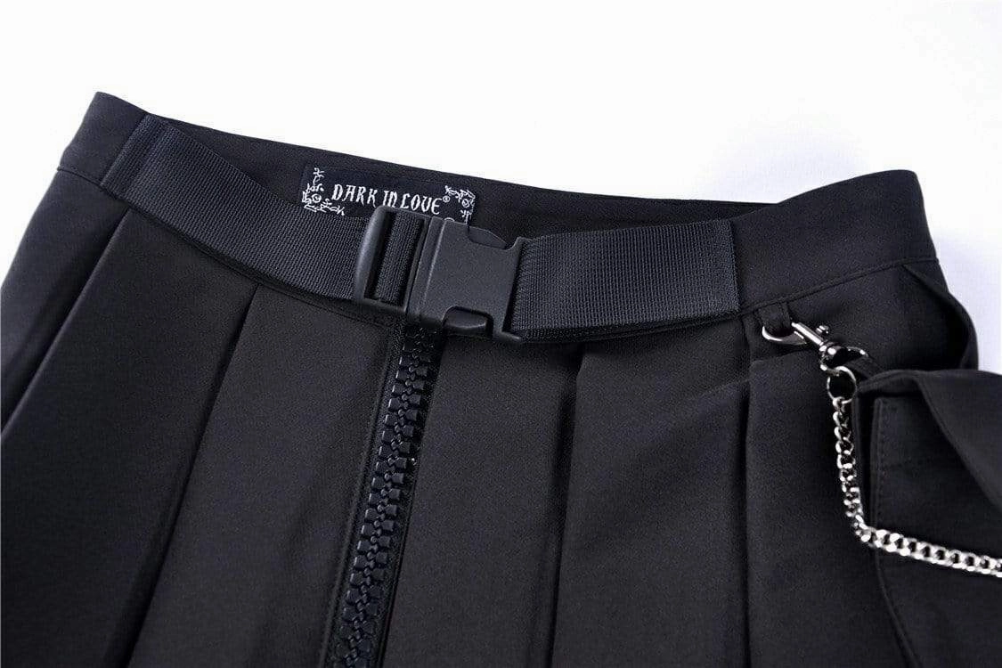 Women's Gothic Black Pleated Mini Skirt With Waist Pocket