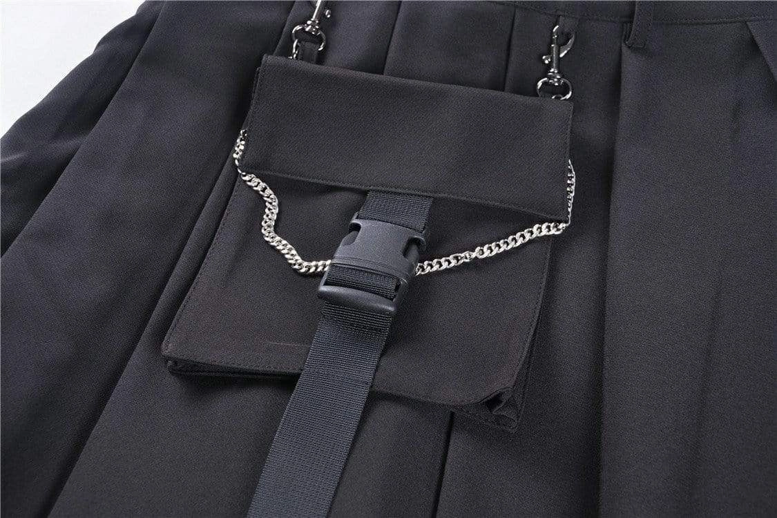 Women's Gothic Black Pleated Mini Skirt With Waist Pocket