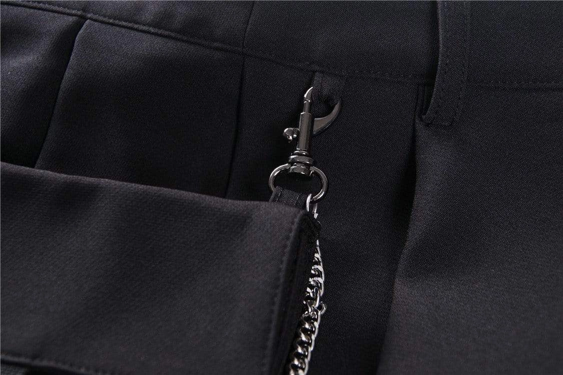 Women's Gothic Black Pleated Mini Skirt With Waist Pocket