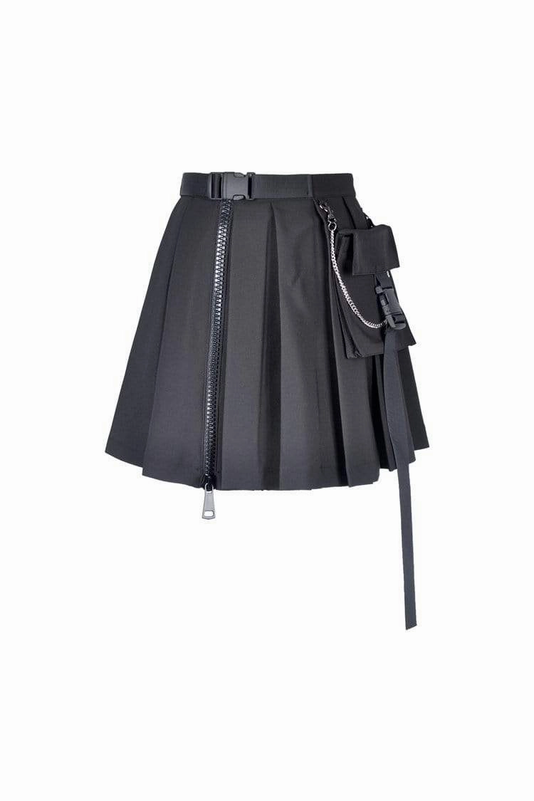 Women's Gothic Black Pleated Mini Skirt With Waist Pocket