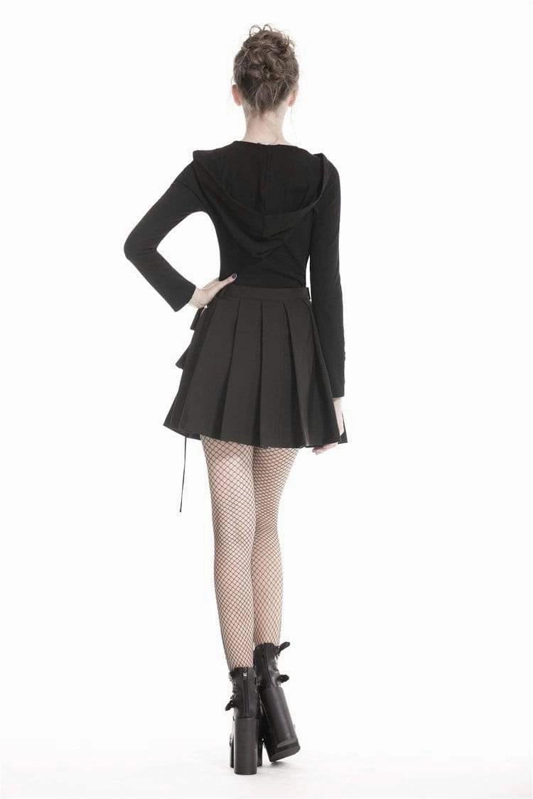 Women's Gothic Black Pleated Mini Skirt With Waist Pocket