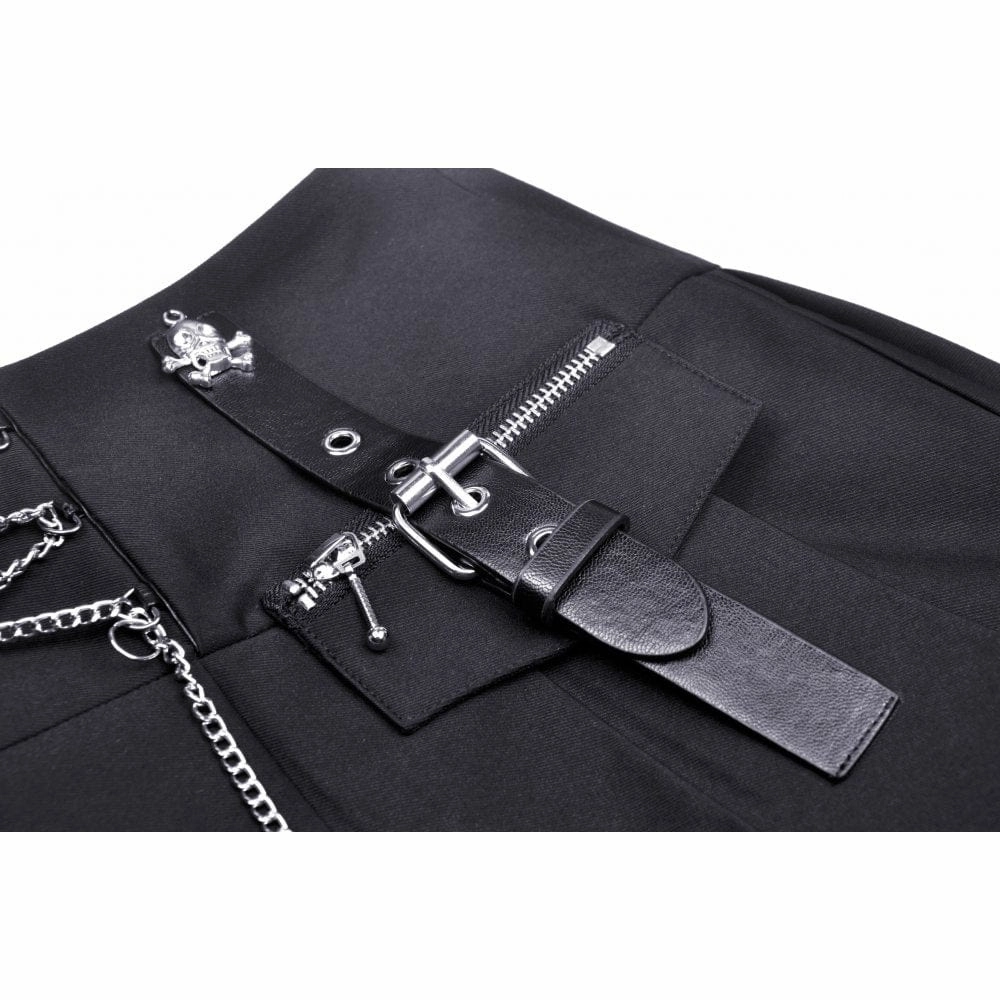 Women's Punk Rock Mental Chain Mini Pleated Skirt
