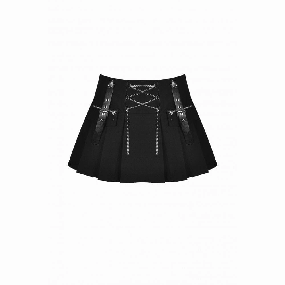 Women's Punk Rock Mental Chain Mini Pleated Skirt