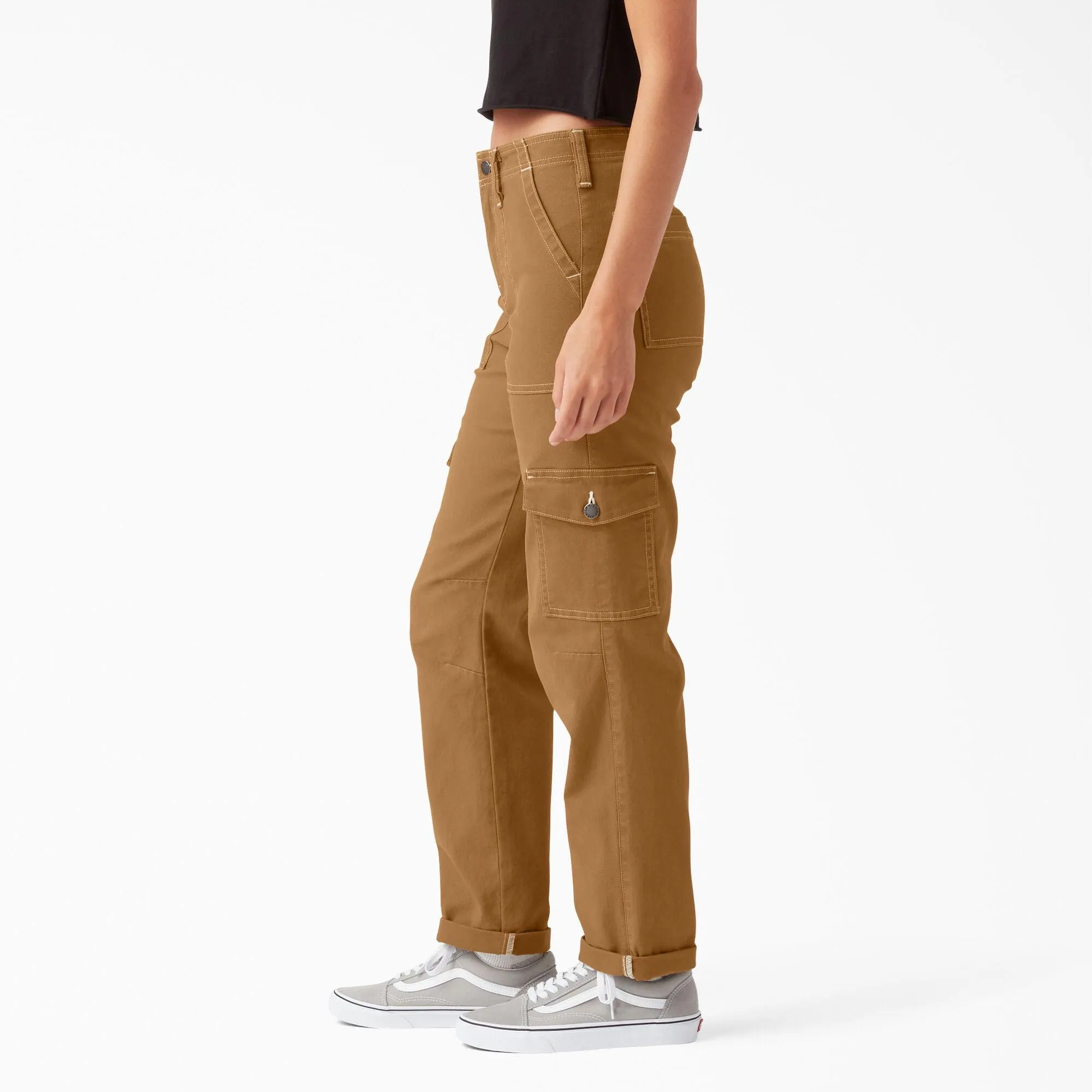 Women's Skinny Fit Cuffed Cargo Pants, Brown Duck