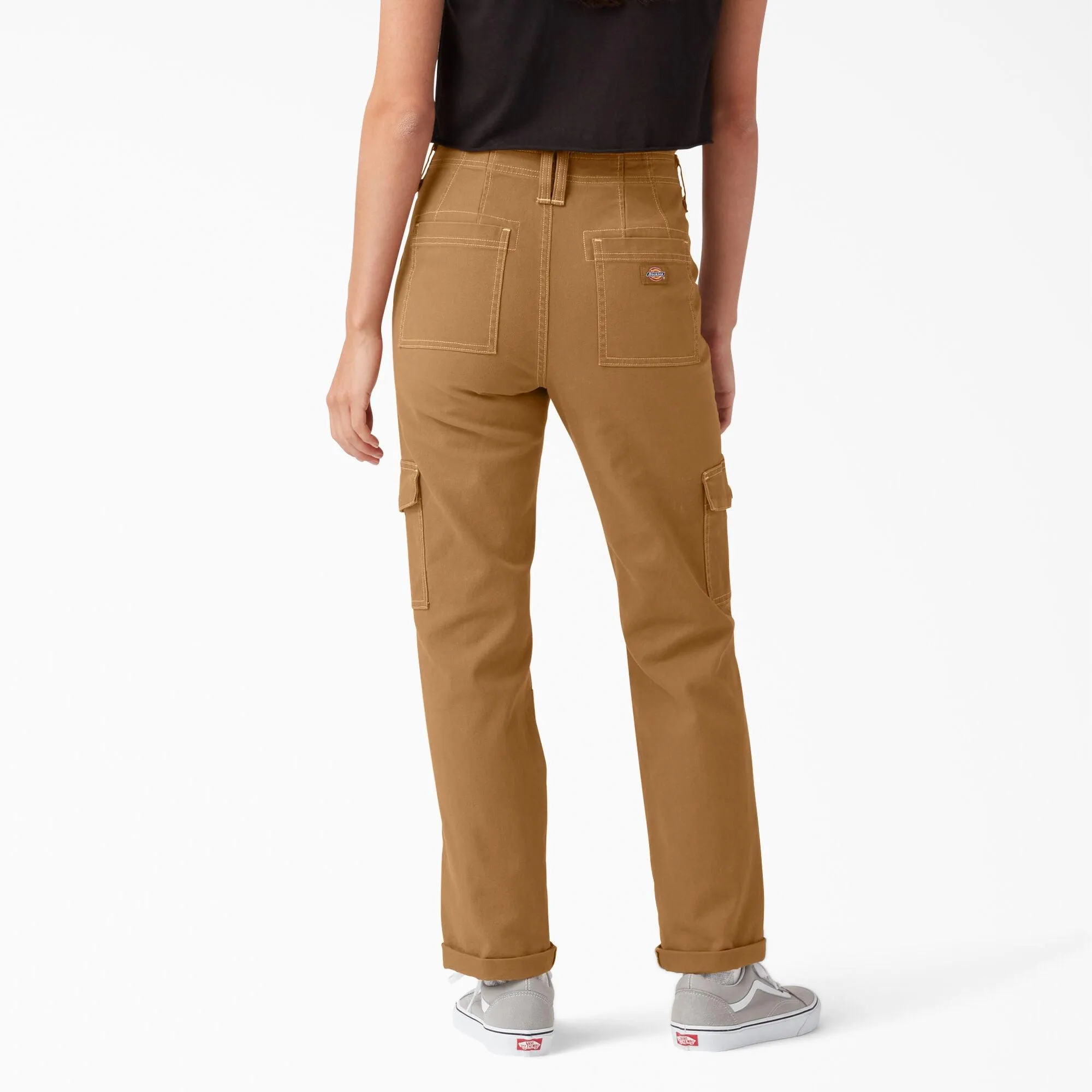 Women's Skinny Fit Cuffed Cargo Pants, Brown Duck