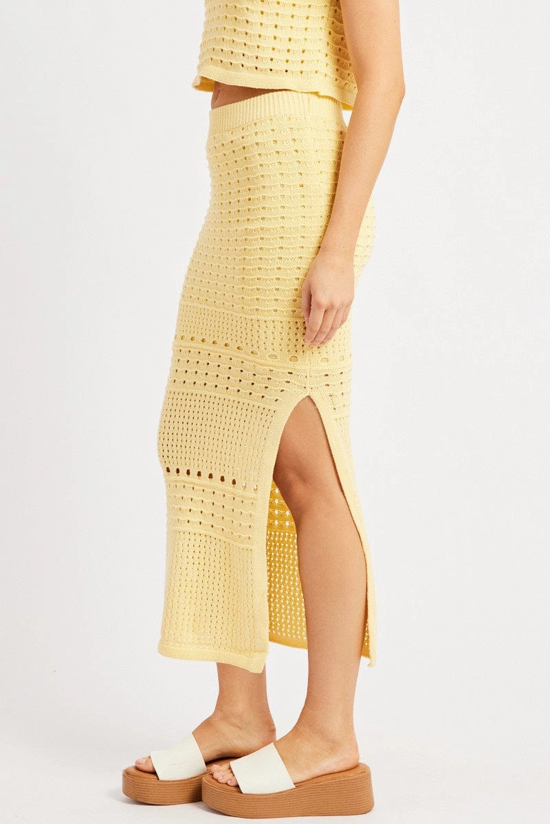 Yellow Crochet Skirt High Rise Maxi