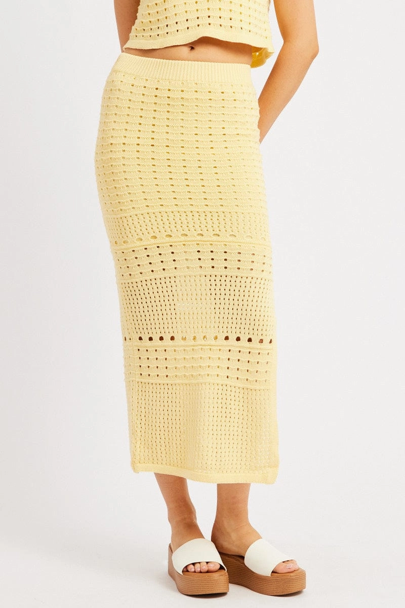 Yellow Crochet Skirt High Rise Maxi