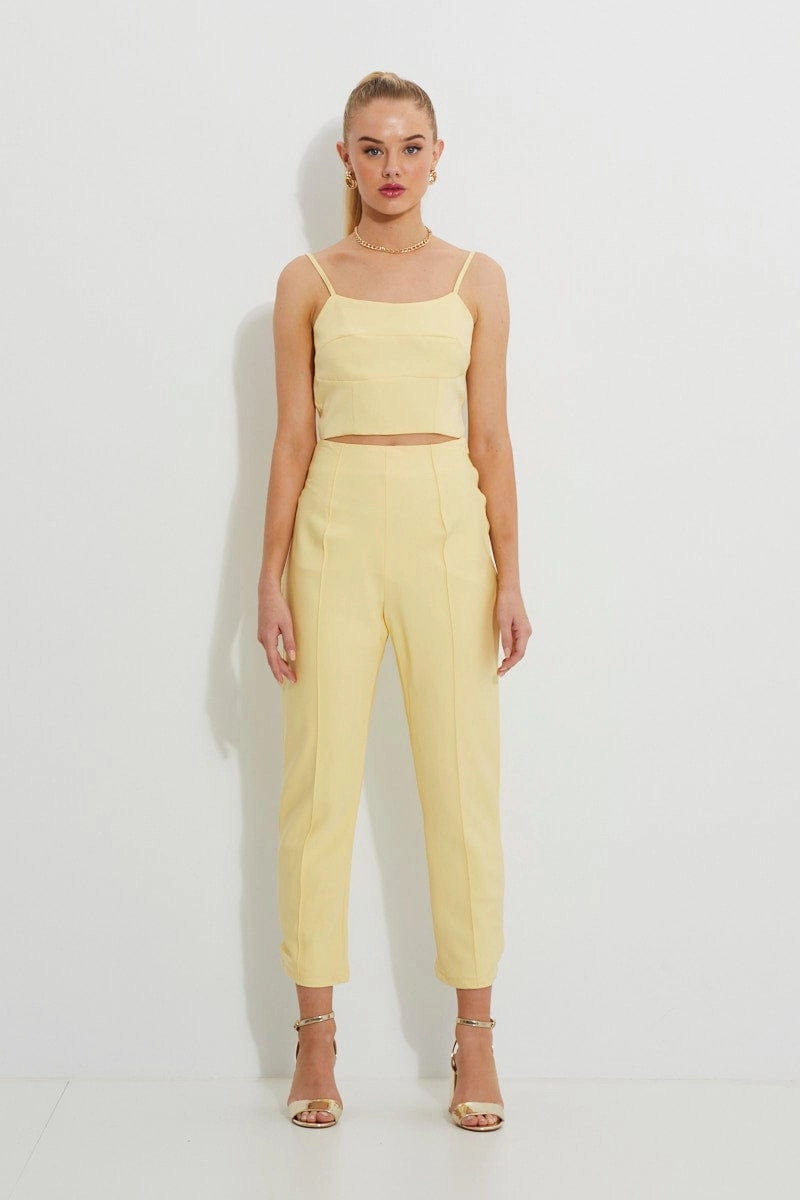 Yellow Designer Panel Detail Crop Top