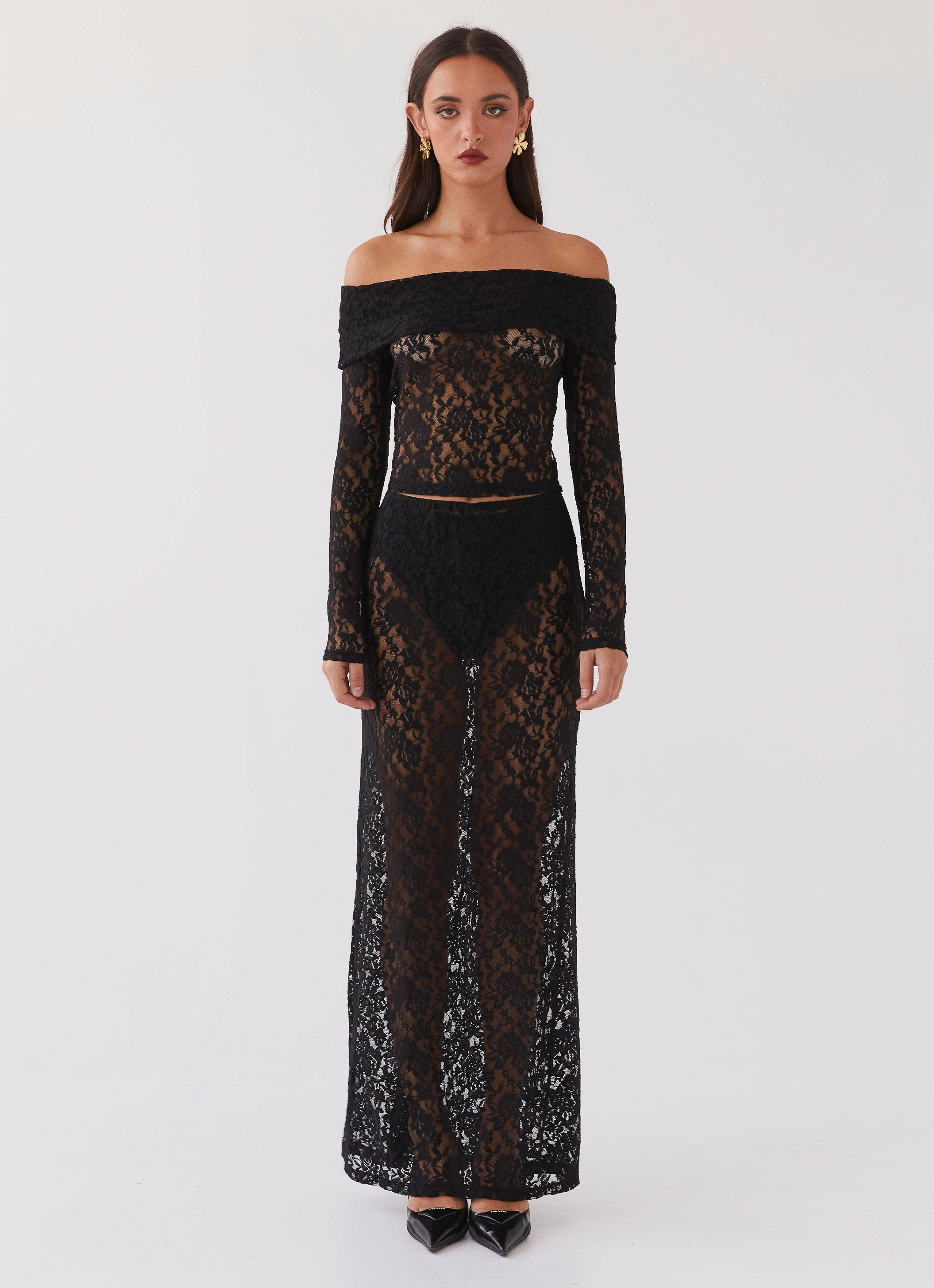 Zephyra Lace Long Sleeve Top - Black