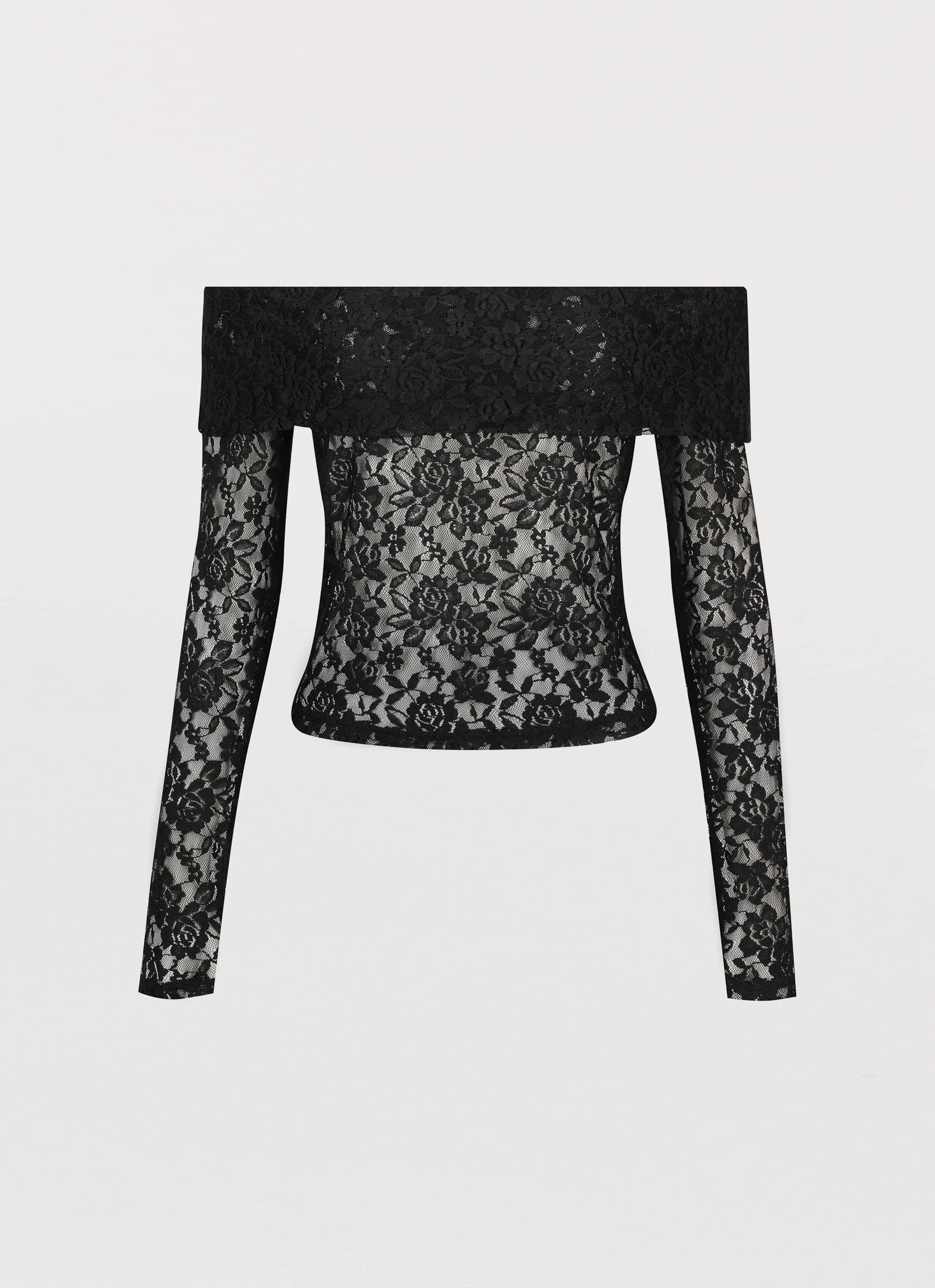 Zephyra Lace Long Sleeve Top - Black